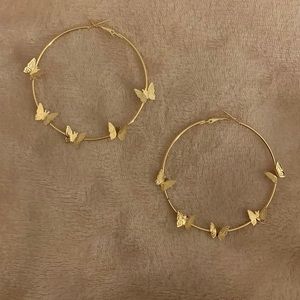 Defective Gold Butterfly Hoop Earring